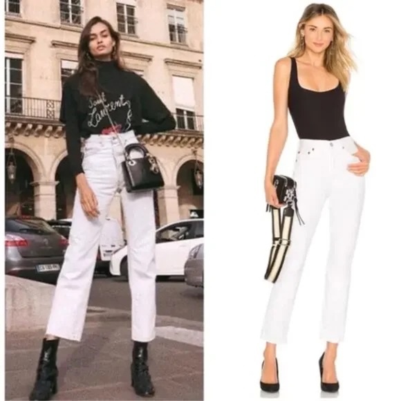 RE/DONE Double Needle Crop Straight Leg Jeans in White REVOLVE 25 - Picture 1 of 4